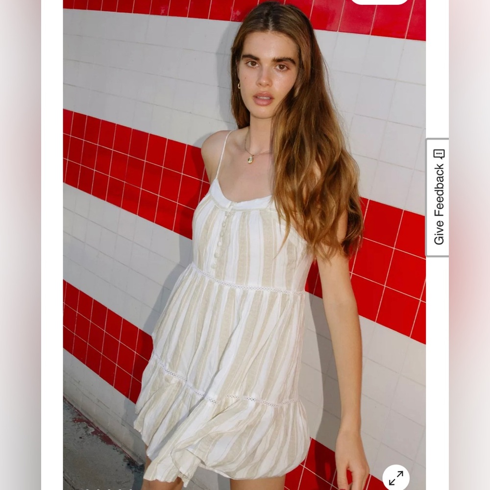 UO Honey Tiered Frock Mini Dress Babydoll Lined Sun Dress Summer Neutral Sz S